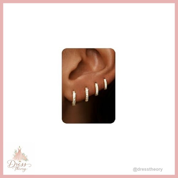 14K Gold Plated Dainty Hoop Earrings Set - 4 Pairs Hypoallergenic - Picture 2 of 8